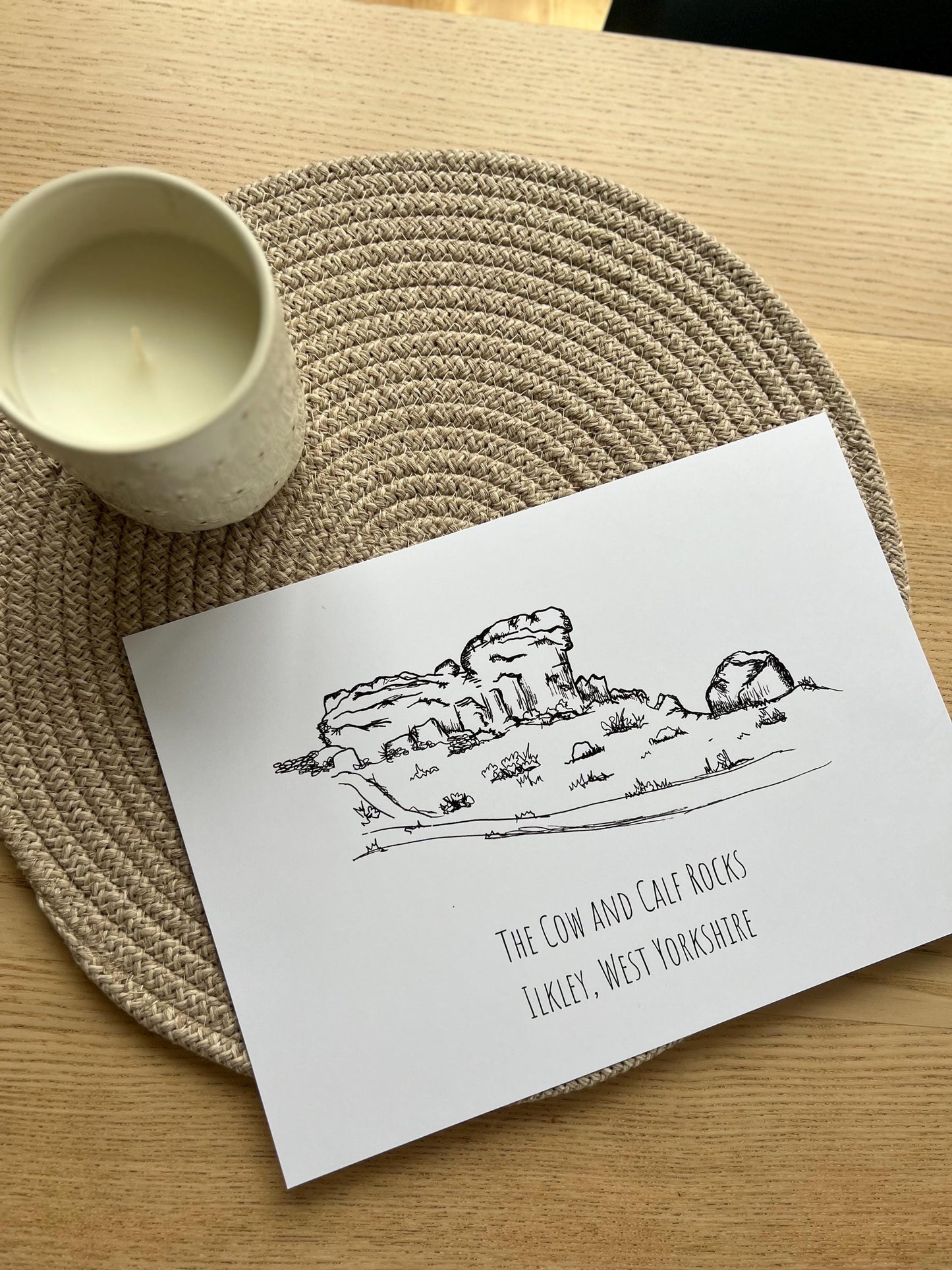 Cow and Calf, Ilkley Print, Hand-Drawn Black Ink Yorkshire Landscape, Personalised Gift