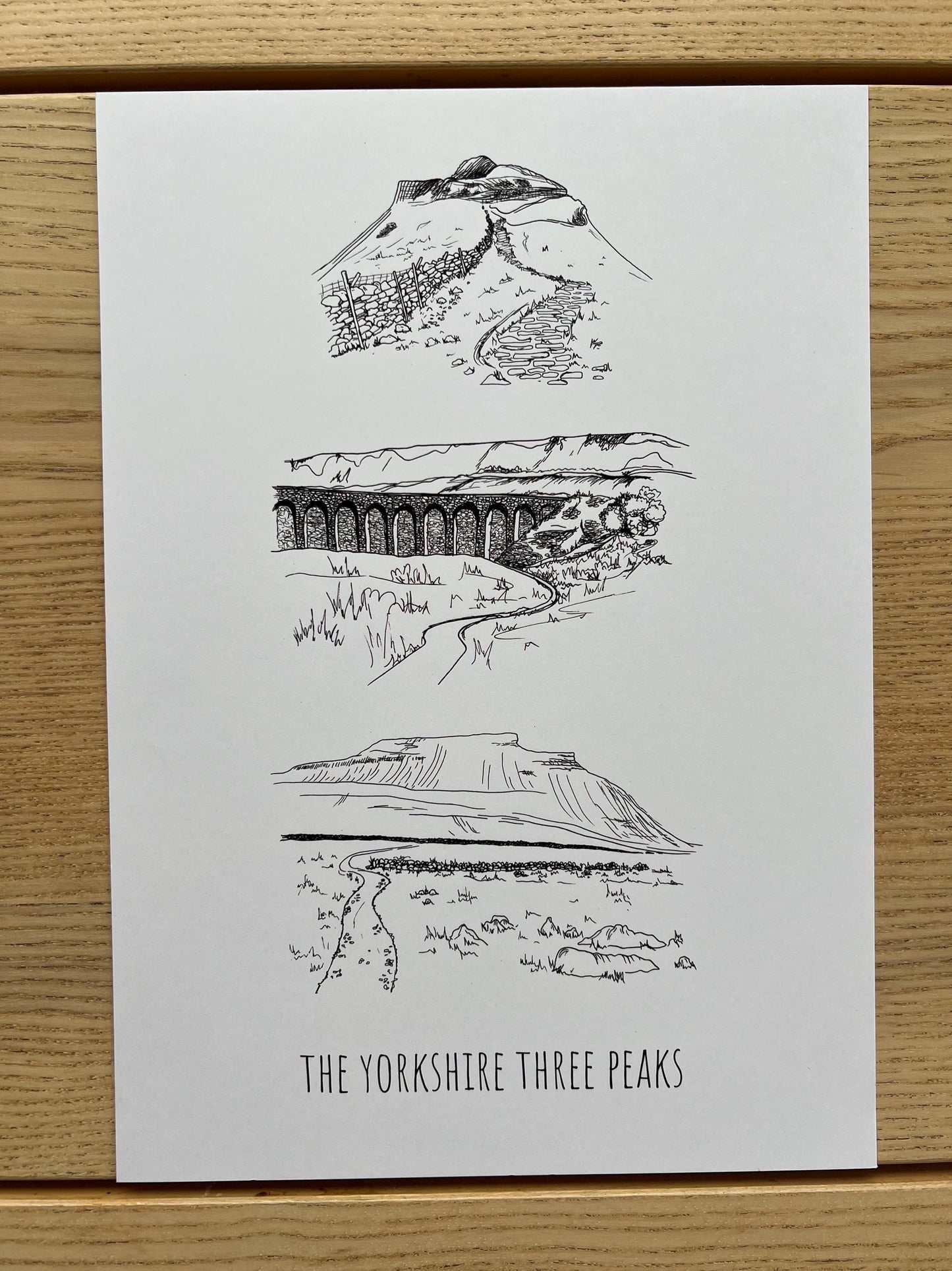 Yorkshire Three Peaks Print: Hand-Drawn Landscape Illustration, Personalized