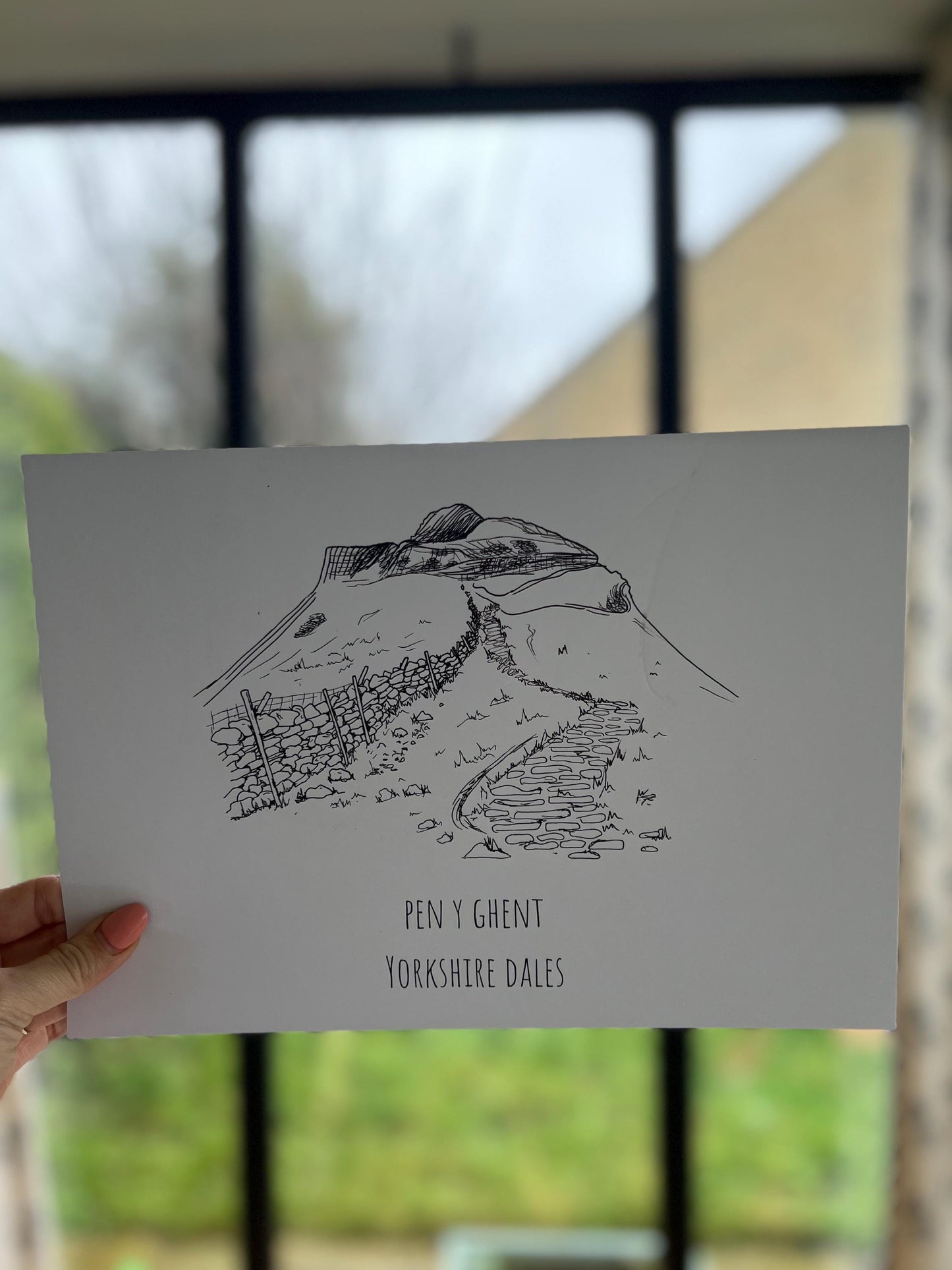 Pen-Y-Ghent Print, Hand-Drawn Black Ink Illustration, Yorkshire Dales Landscape, Personalised Gift
