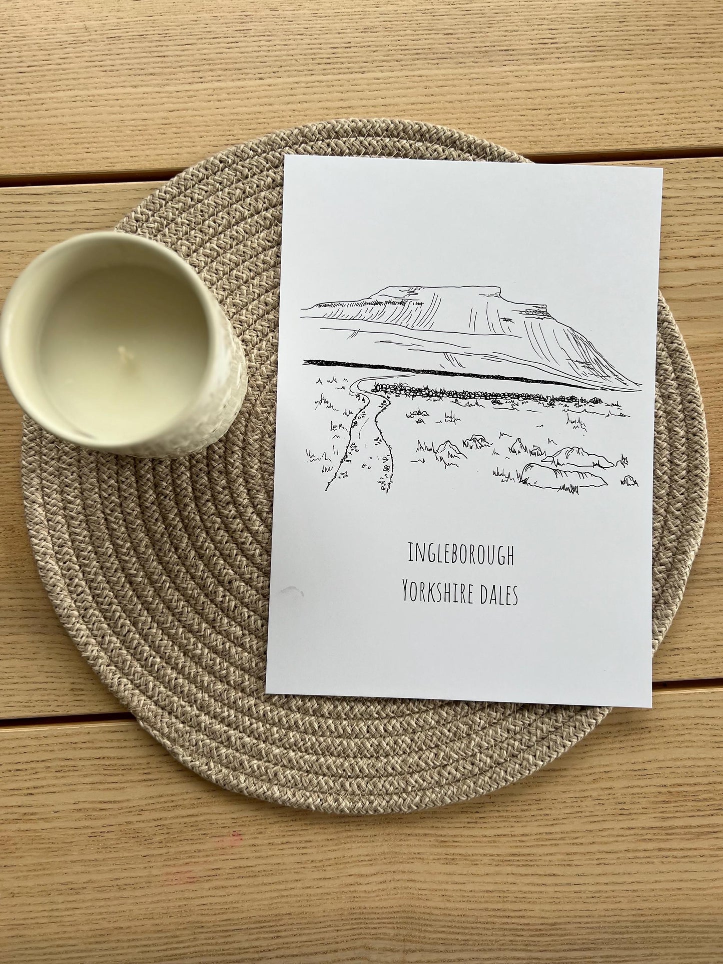 Ingleborough Yorkshire Dales Print, Hand-Drawn Black Ink Illustration, Personalized