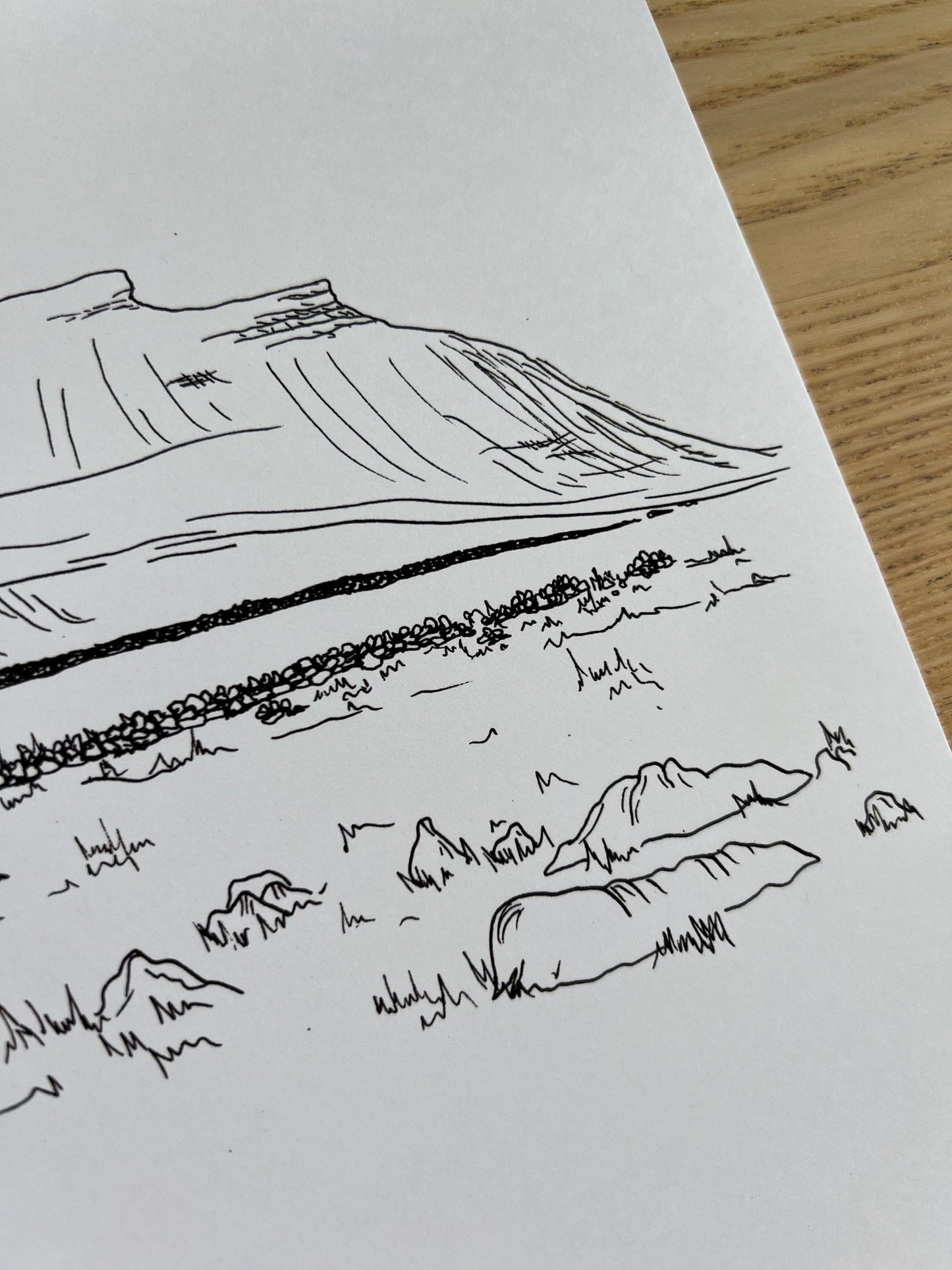 Ingleborough Yorkshire Dales Print, Hand-Drawn Black Ink Illustration, Personalized