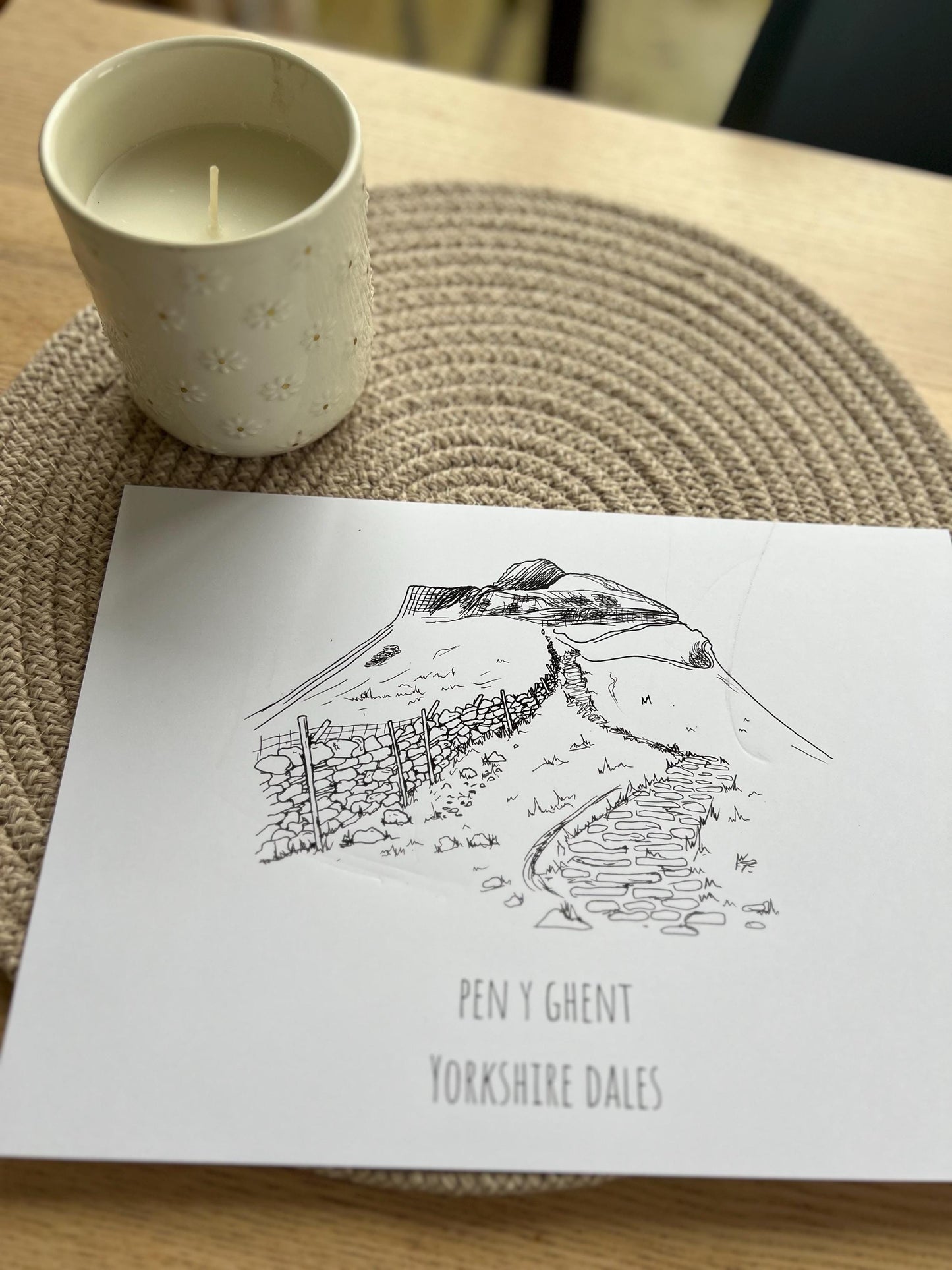 Pen-Y-Ghent Print, Hand-Drawn Black Ink Illustration, Yorkshire Dales Landscape, Personalised Gift