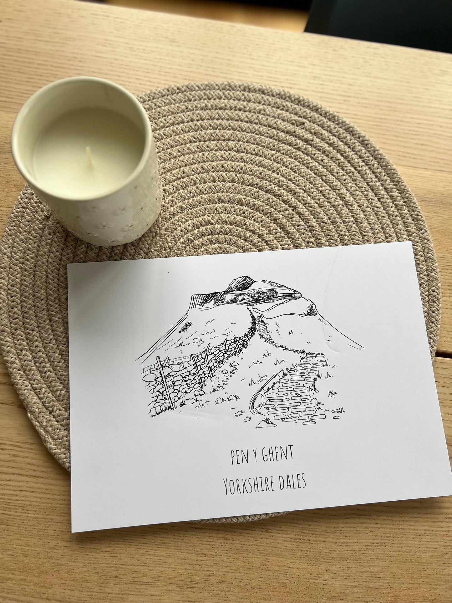 Pen-Y-Ghent Print, Hand-Drawn Black Ink Illustration, Yorkshire Dales Landscape, Personalised Gift