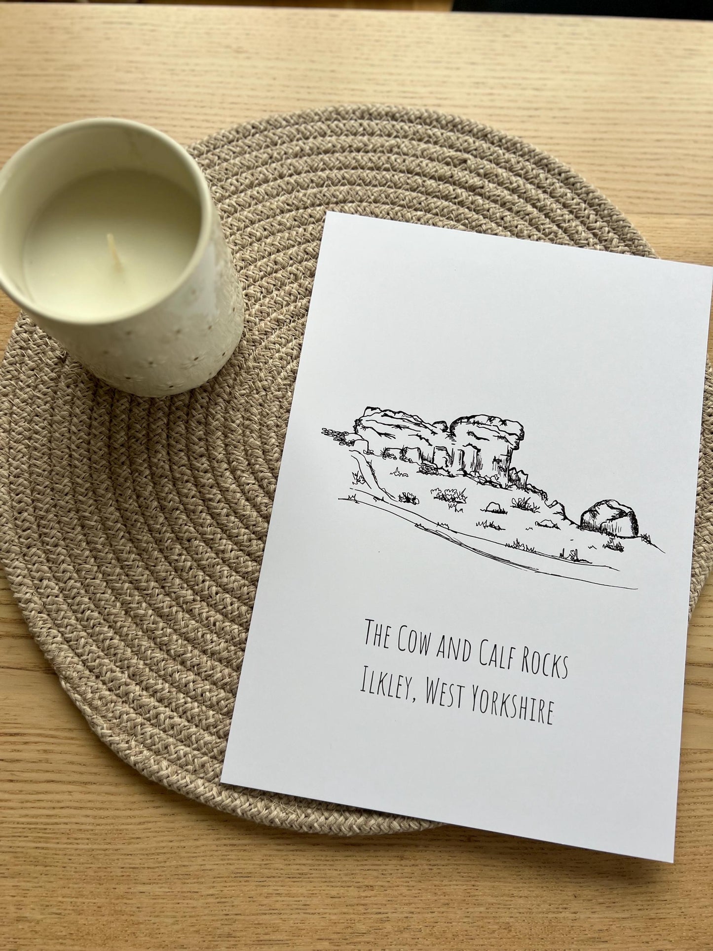 Cow and Calf, Ilkley Print, Hand-Drawn Black Ink Yorkshire Landscape, Personalised Gift
