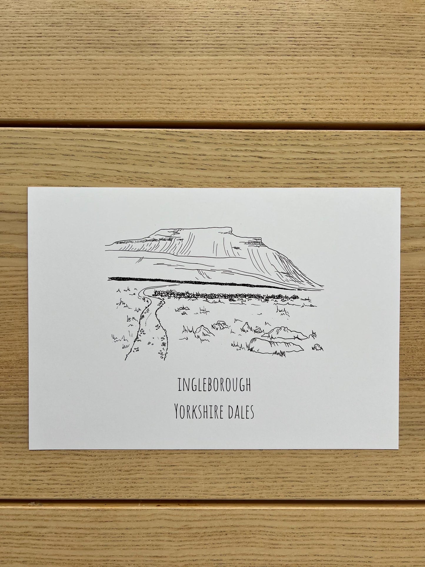 Ingleborough Yorkshire Dales Print, Hand-Drawn Black Ink Illustration, Personalized