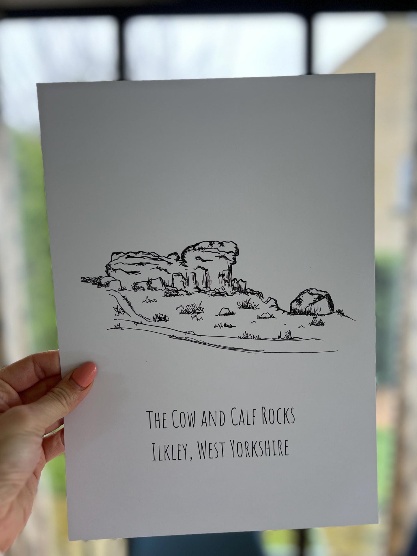 Cow and Calf, Ilkley Print, Hand-Drawn Black Ink Yorkshire Landscape, Personalised Gift