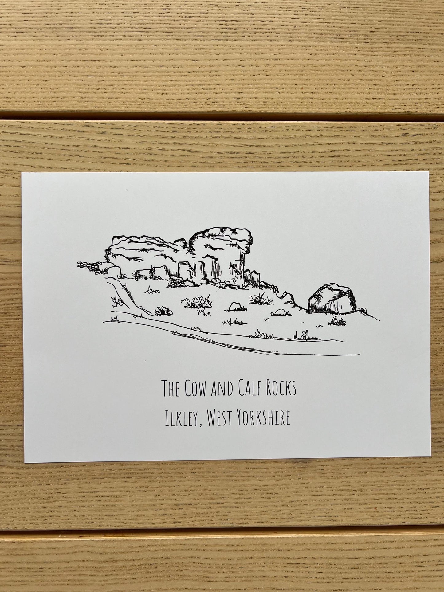 Cow and Calf, Ilkley Print, Hand-Drawn Black Ink Yorkshire Landscape, Personalised Gift