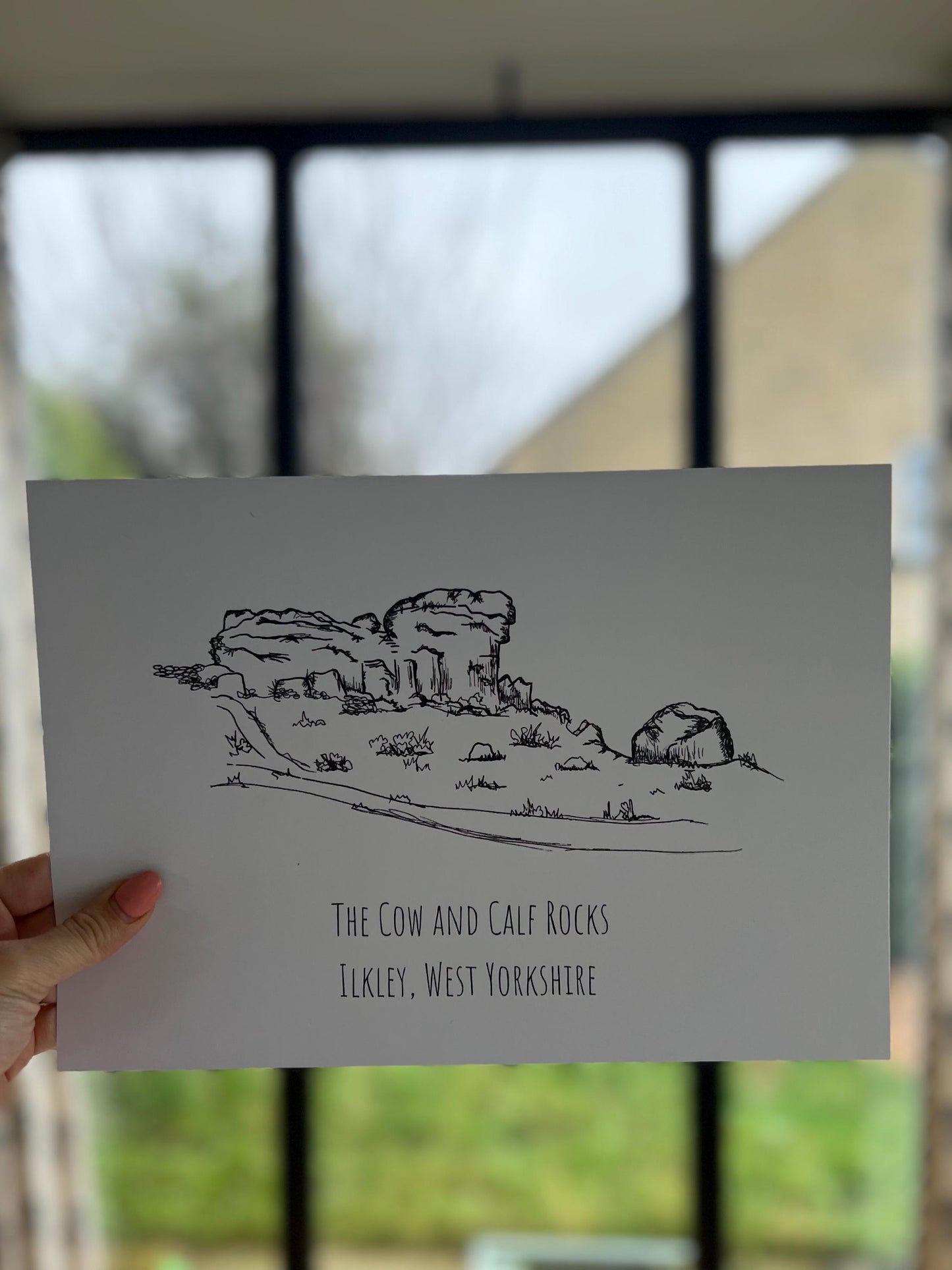 Cow and Calf, Ilkley Print, Hand-Drawn Black Ink Yorkshire Landscape, Personalised Gift