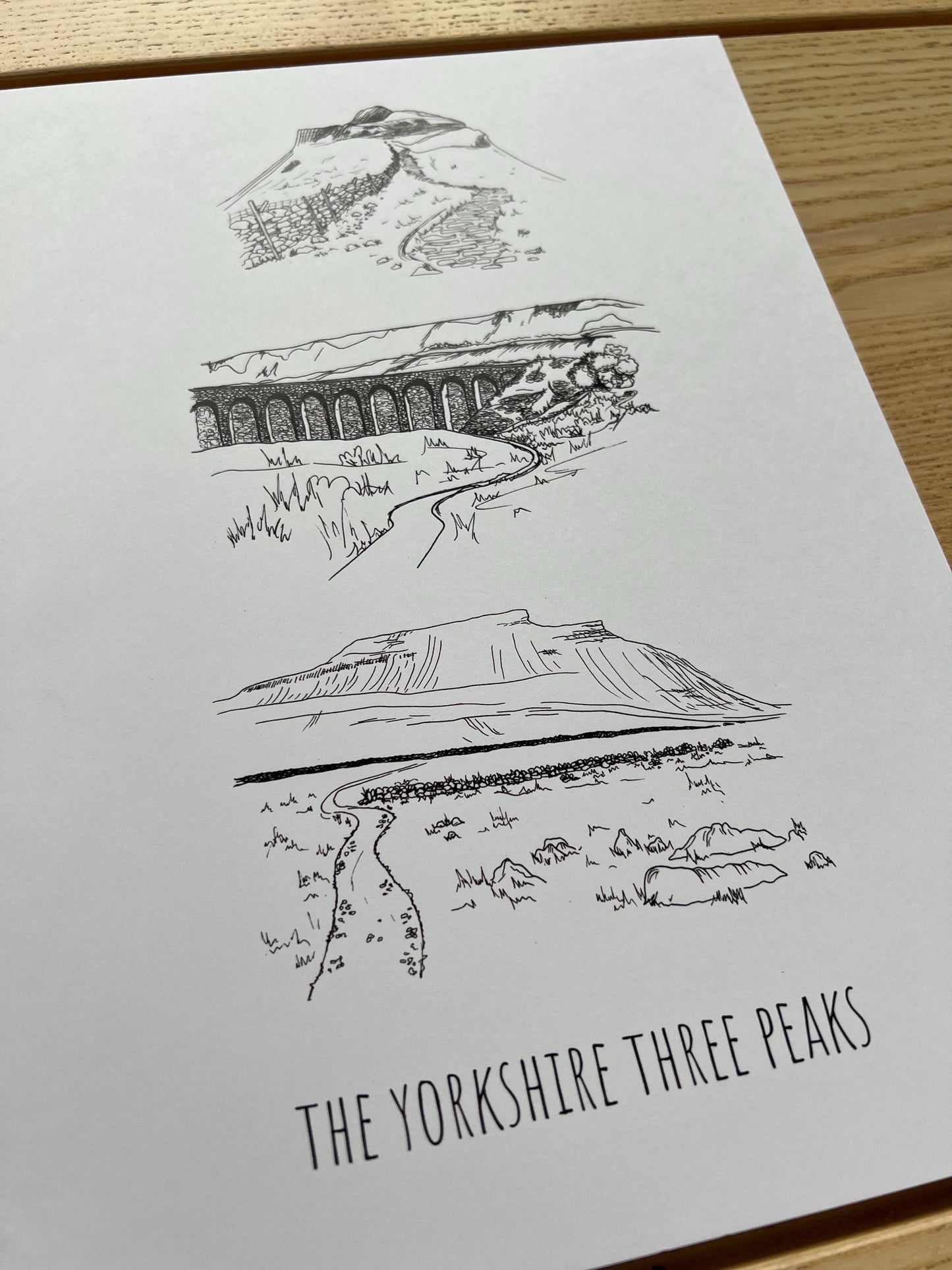 Yorkshire Three Peaks Print: Hand-Drawn Landscape Illustration, Personalized