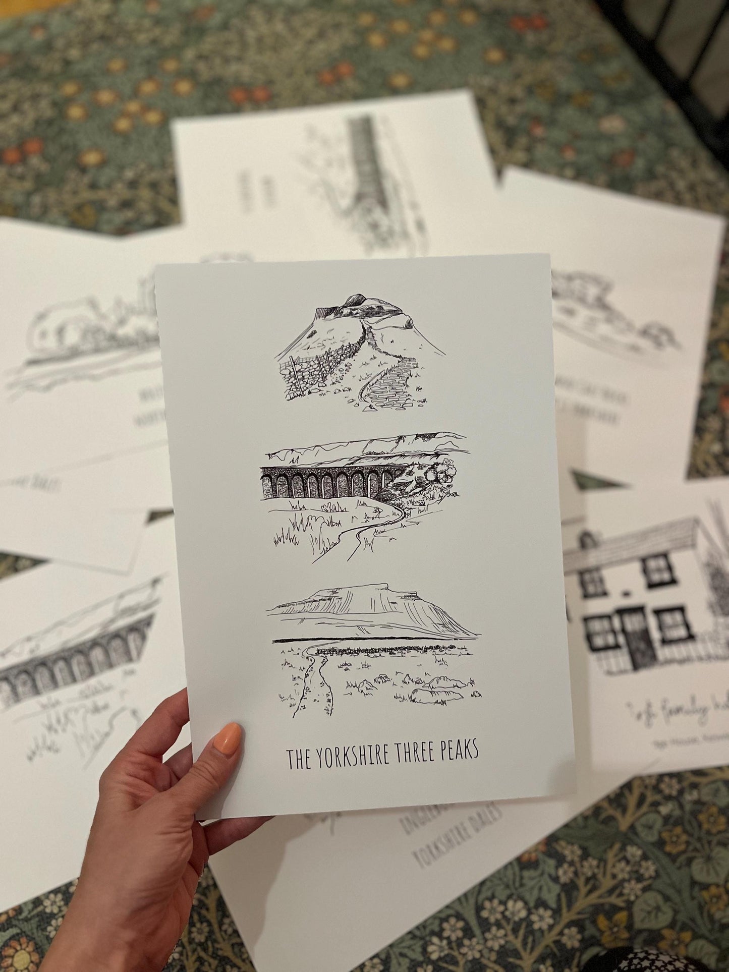 Yorkshire Three Peaks Print: Hand-Drawn Landscape Illustration, Personalized