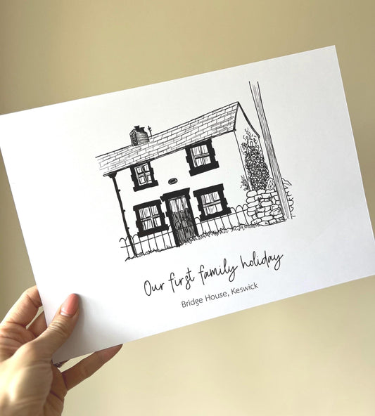 Hand Drawn Custom Home Portrait, Personalized Venue Illustration