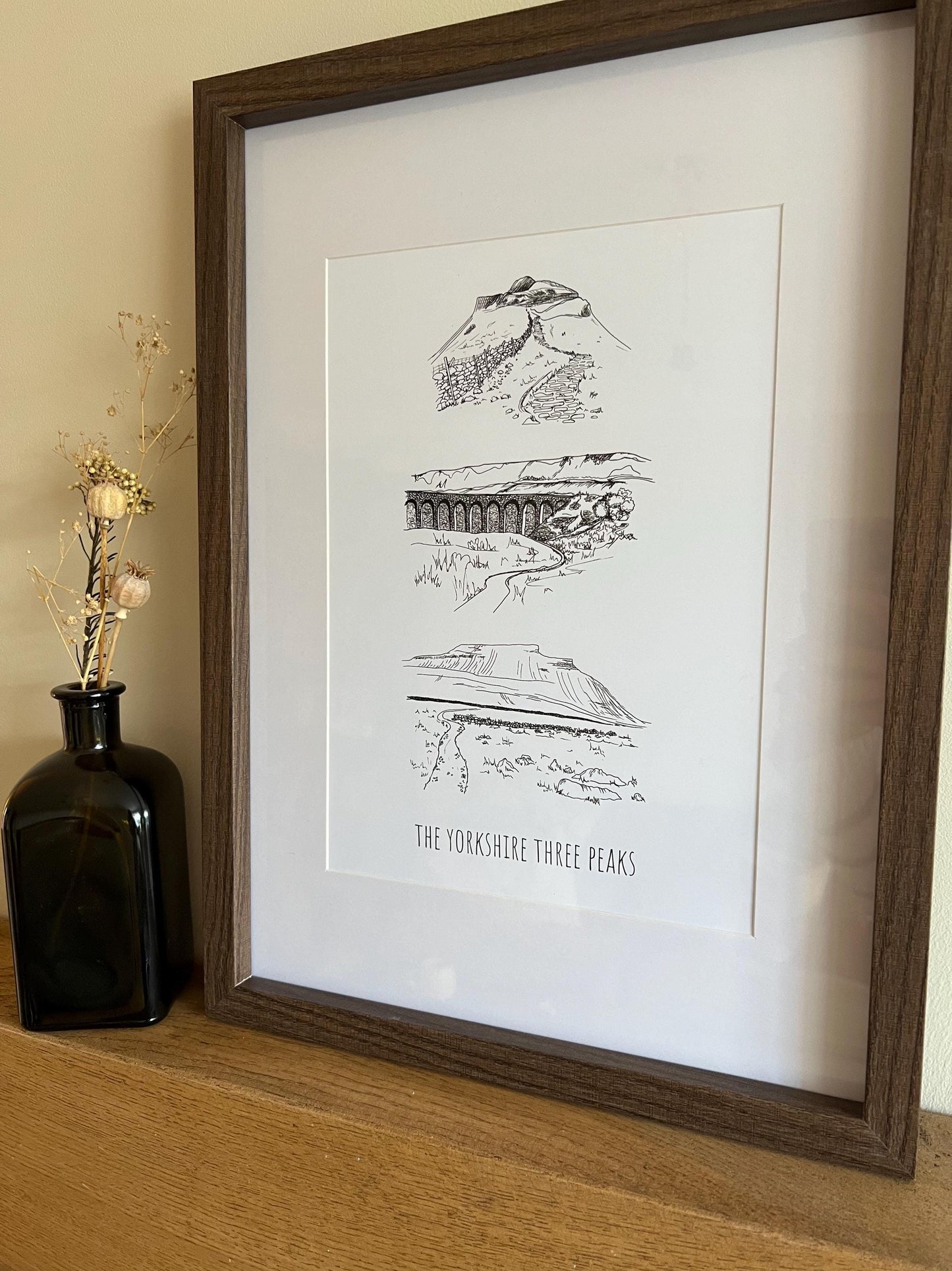 Yorkshire Three Peaks Print: Hand-Drawn Landscape Illustration, Personalized