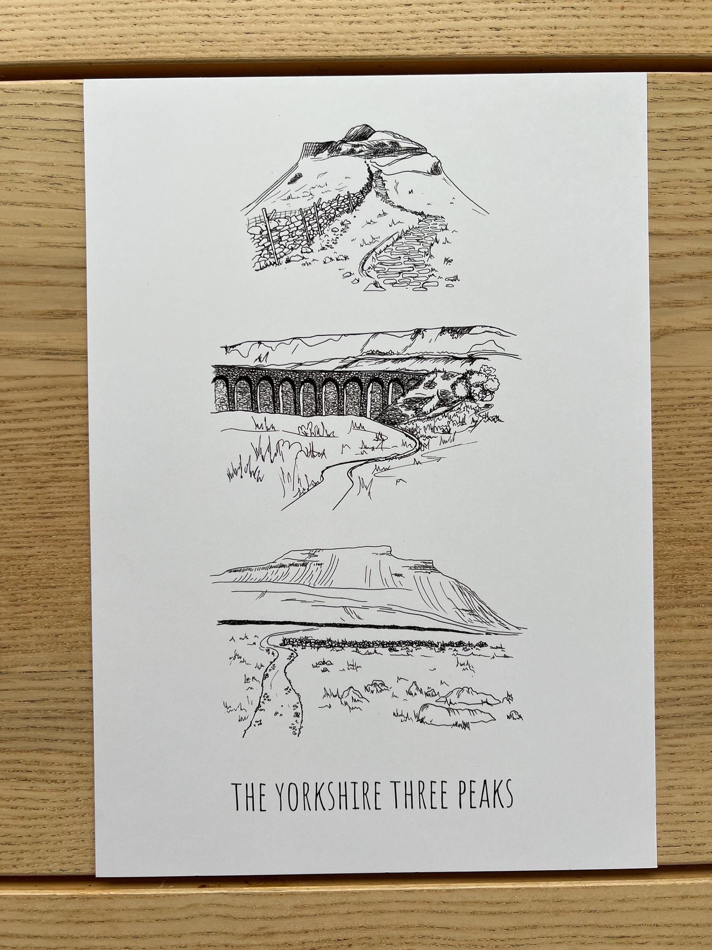 Yorkshire Three Peaks Print: Hand-Drawn Landscape Illustration, Personalized