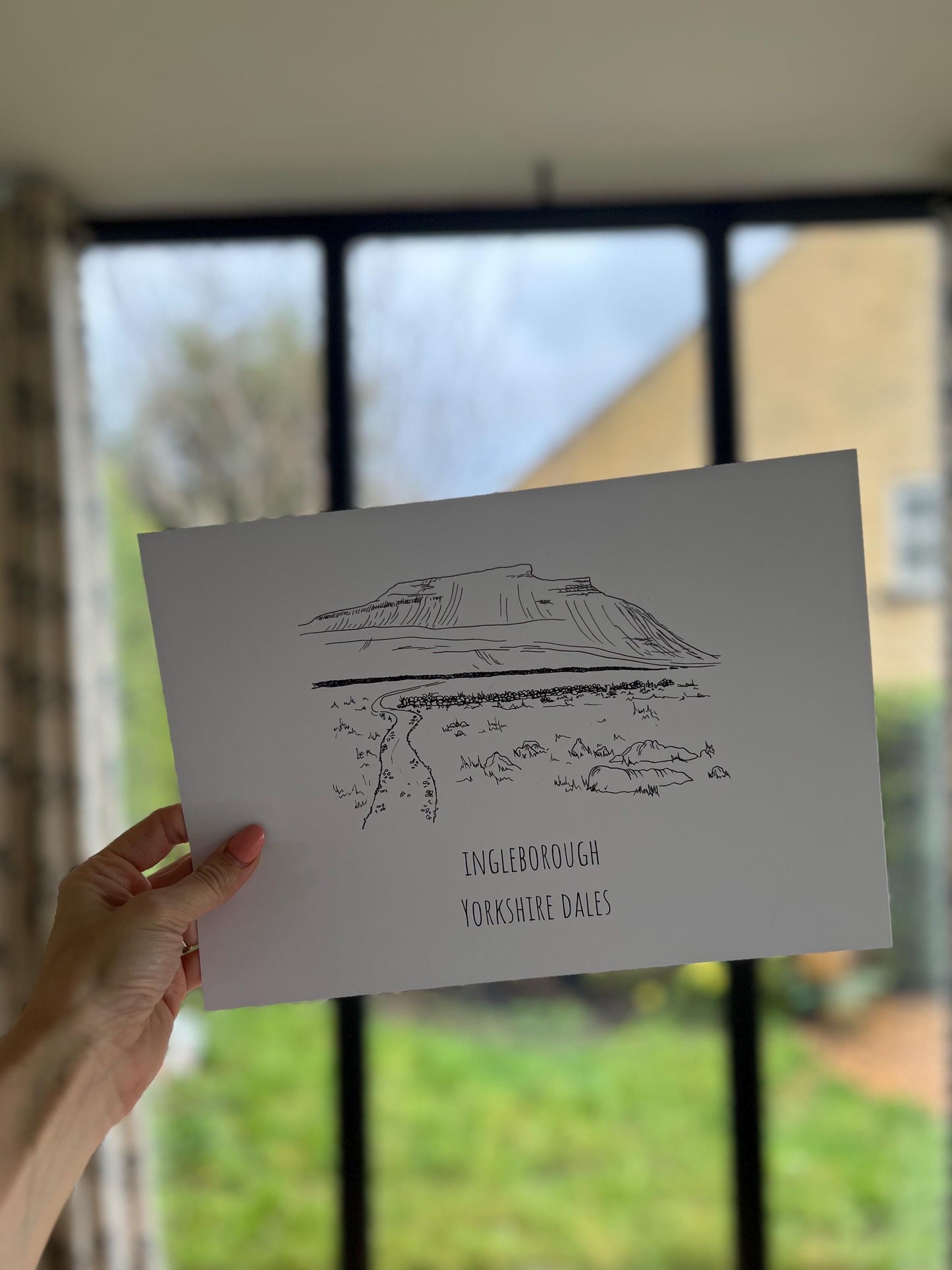 Ingleborough Yorkshire Dales Print, Hand-Drawn Black Ink Illustration, Personalized