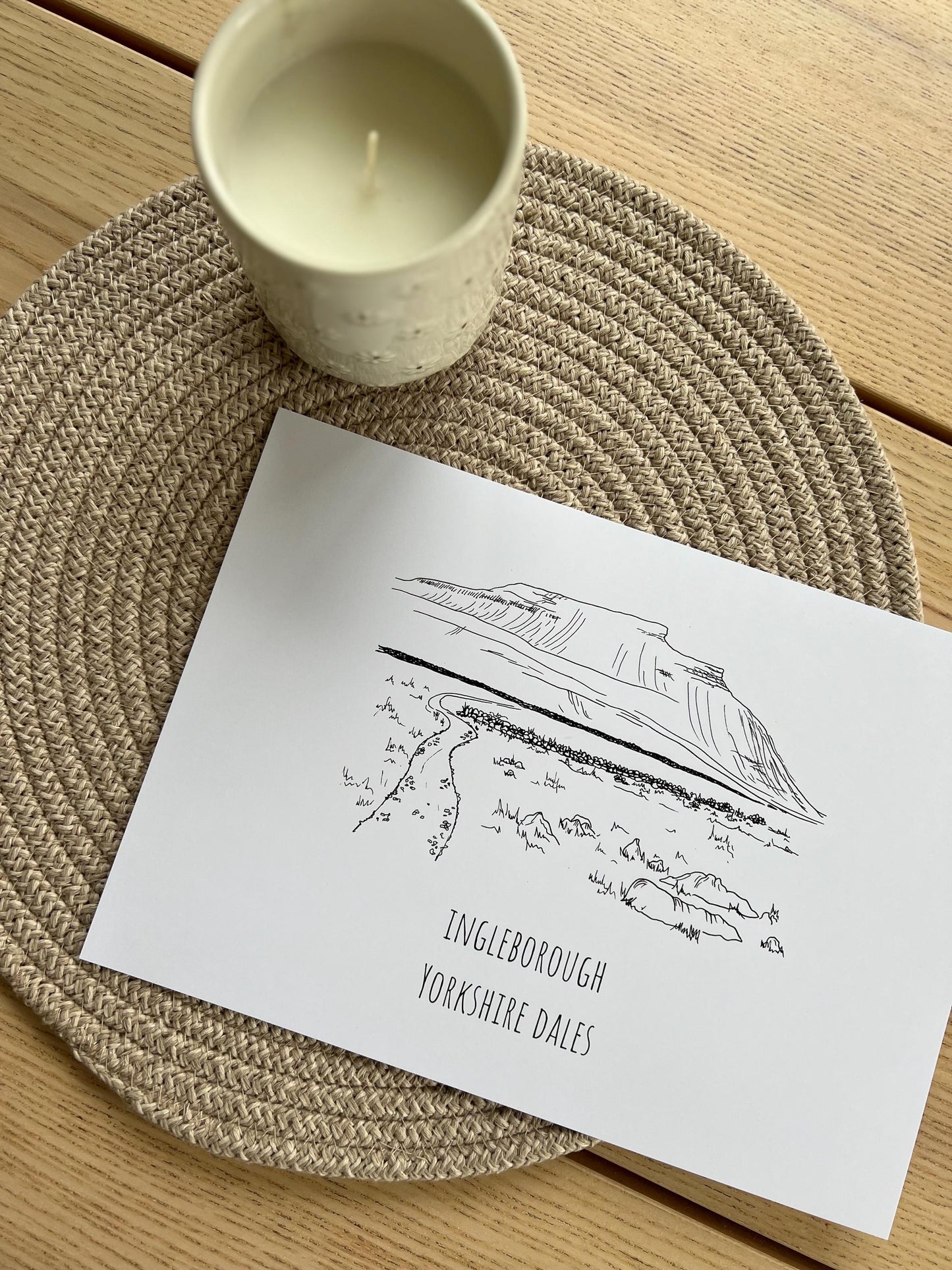 Ingleborough Yorkshire Dales Print, Hand-Drawn Black Ink Illustration, Personalized