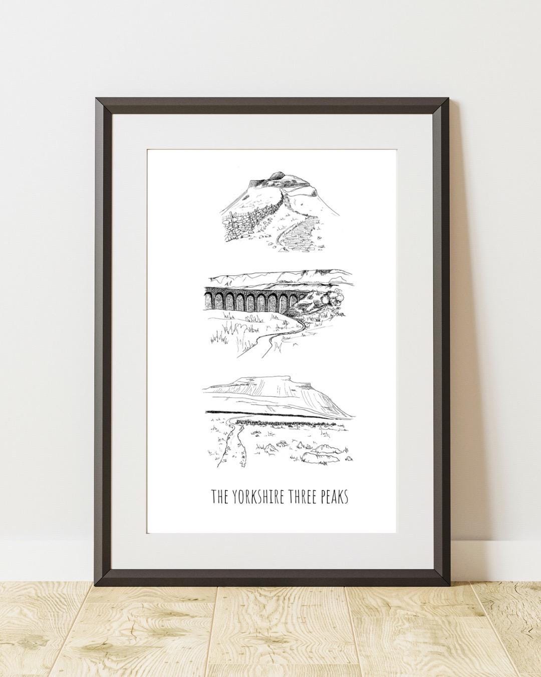 Yorkshire Three Peaks Print: Hand-Drawn Landscape Illustration, Personalized