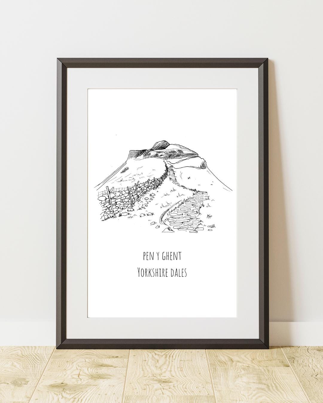 Pen-Y-Ghent Print, Hand-Drawn Black Ink Illustration, Yorkshire Dales Landscape, Personalised Gift