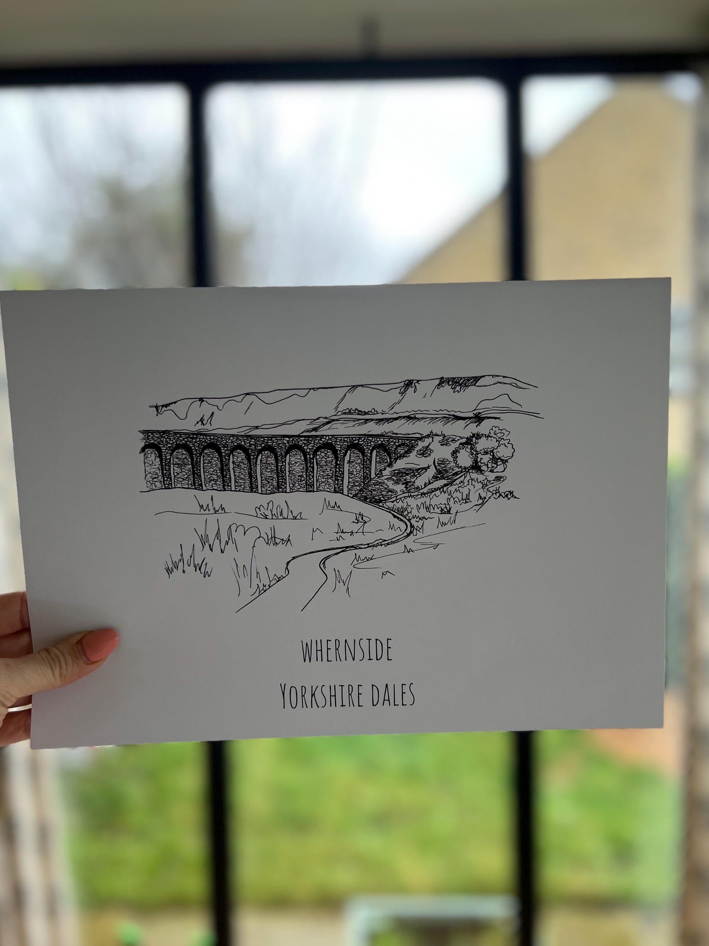 Whernside Yorkshire Dales Print, Hand-Drawn Black Ink Illustration, Personalized Gift