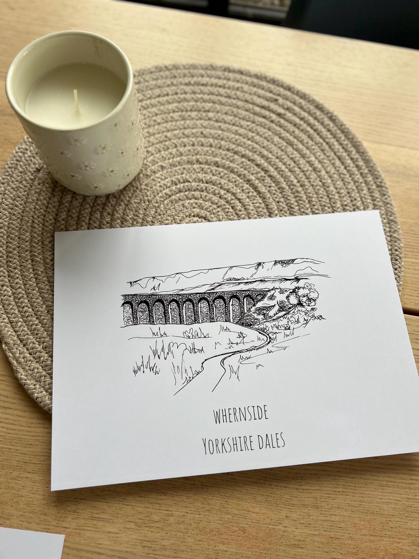 Whernside Yorkshire Dales Print, Hand-Drawn Black Ink Illustration, Personalized Gift