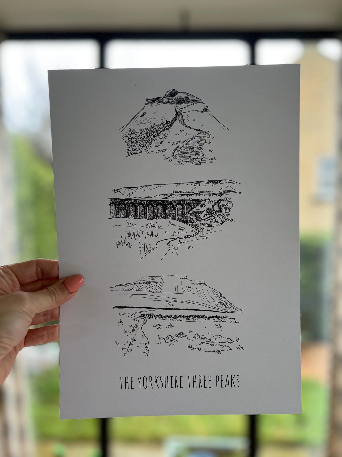 Yorkshire Three Peaks Print: Hand-Drawn Landscape Illustration, Personalized