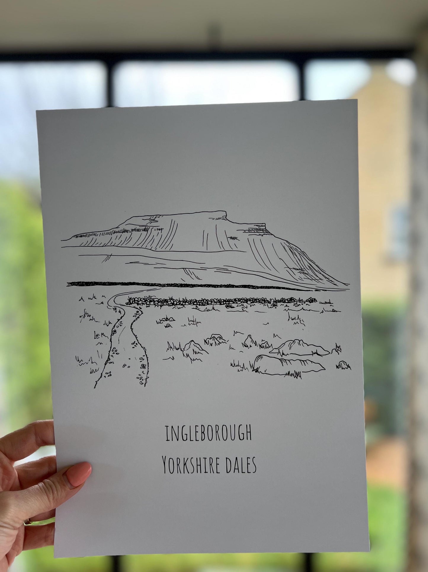 Ingleborough Yorkshire Dales Print, Hand-Drawn Black Ink Illustration, Personalized