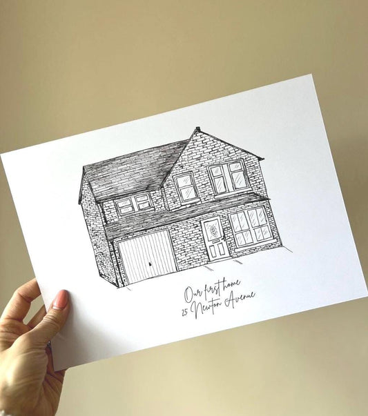 Hand Drawn Custom Home Portrait, Personalized Venue Illustration