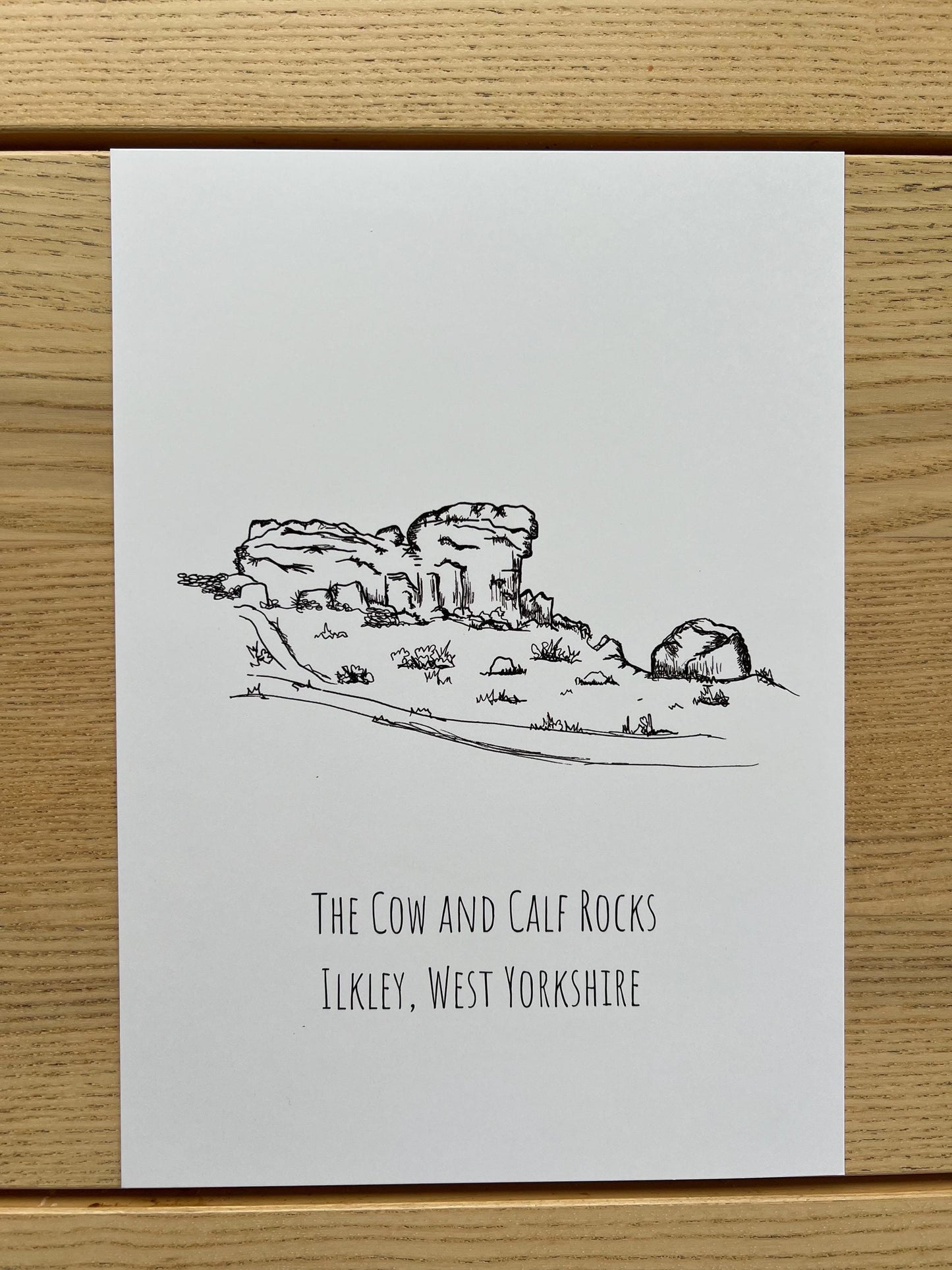 Cow and Calf, Ilkley Print, Hand-Drawn Black Ink Yorkshire Landscape, Personalised Gift