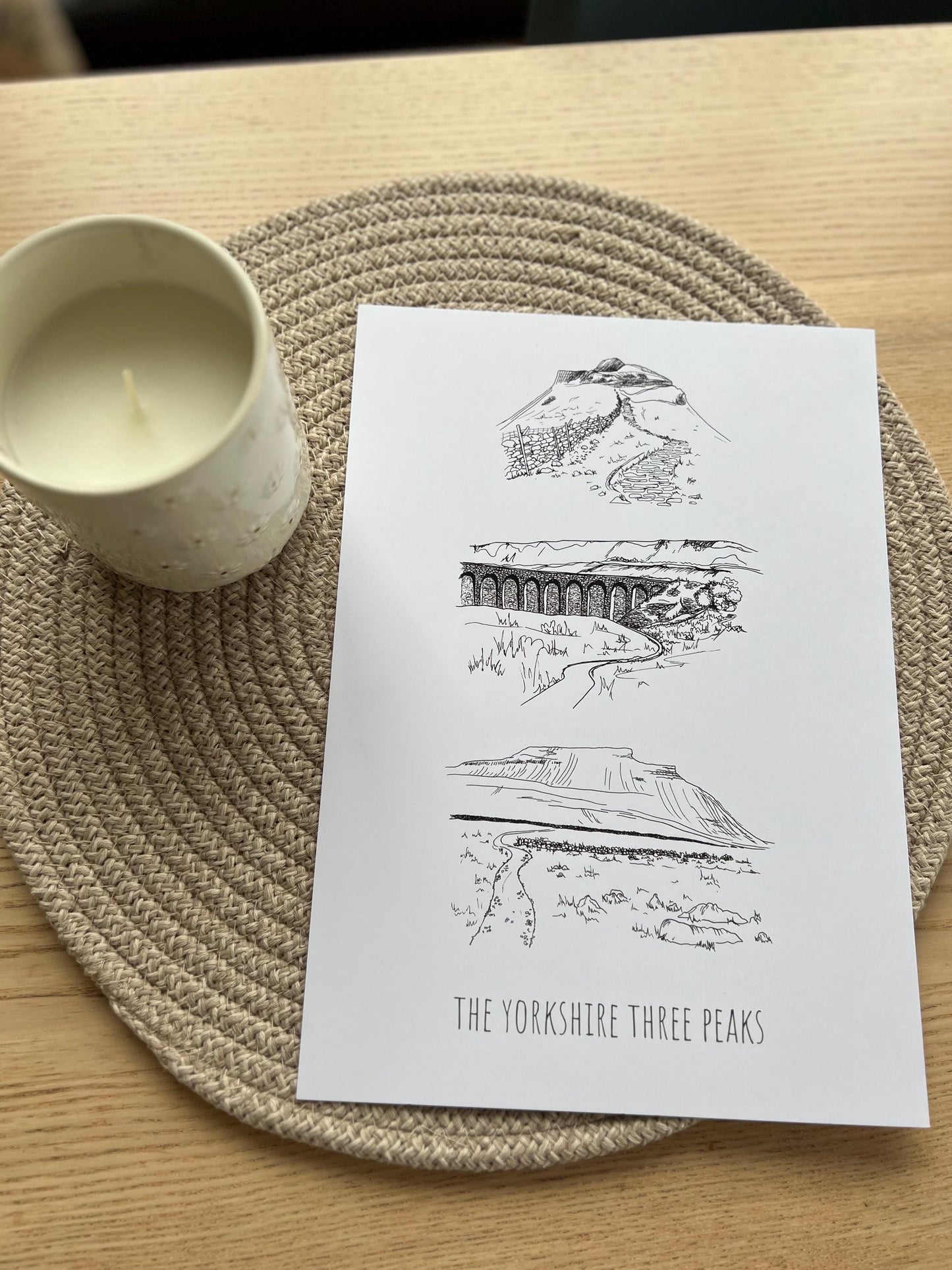 Yorkshire Three Peaks Print: Hand-Drawn Landscape Illustration, Personalized
