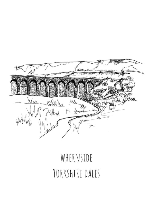 Whernside Yorkshire Dales Print, Hand-Drawn Black Ink Illustration, Personalized Gift